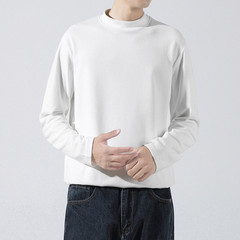Spring Men Retro Half-Turtleneck Warm Long Sleeve Tee Solid Color T Shirt Tops