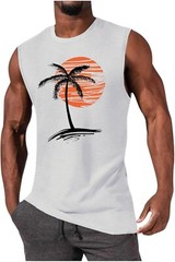 Mens Summer Beach Tank Top Tropical Hawaiian Palm Tree Print Sleeveless Shirts