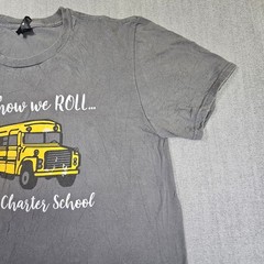 Anvil Lightweight Mens T-shirt Gray Bus Design Size Medium