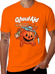 Men’s Halloween Ghoul Aid Pumpkin Graphic T-Shirt – 100% Cotton Short Sleeve Cre