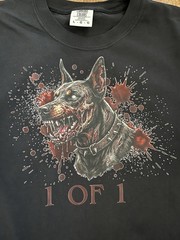 Doberman Zombie Blood Splatter Horror T Shirt Mens size Large Comfort Colors