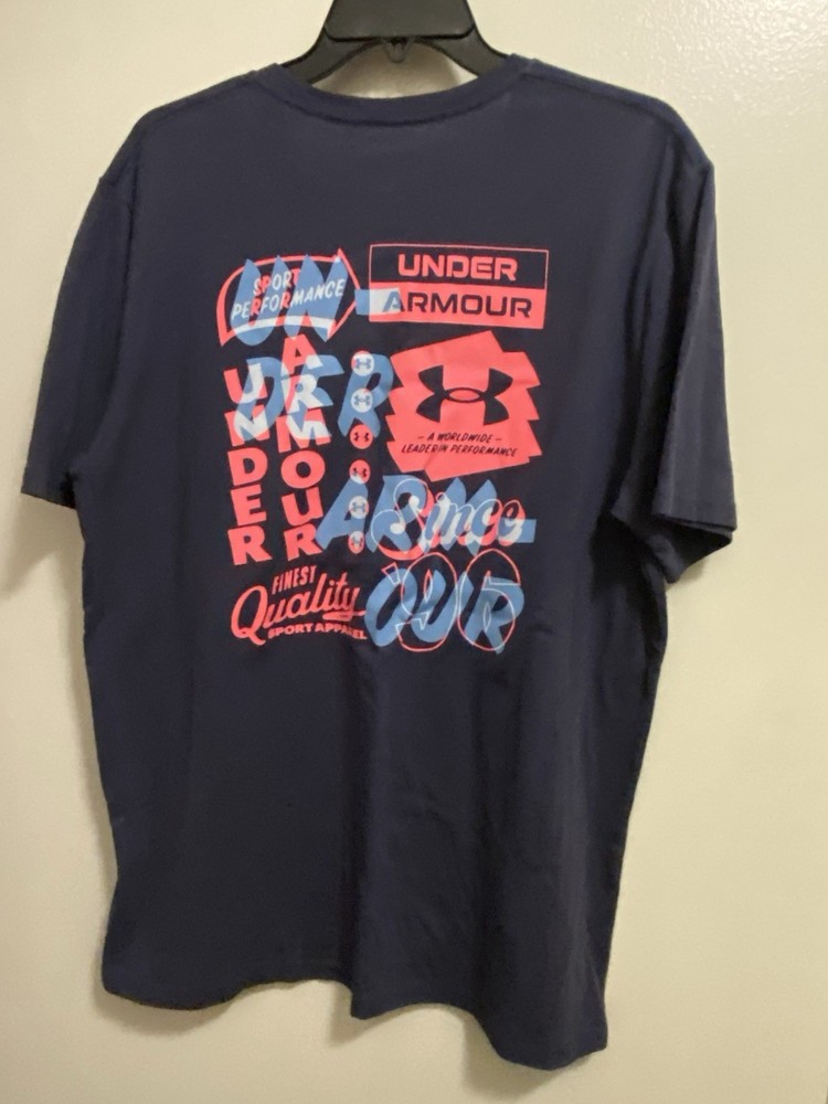 Under Armour Mens Dark Gray Freedom Tee T Shirt XL 46” Pink & Blue Graphic