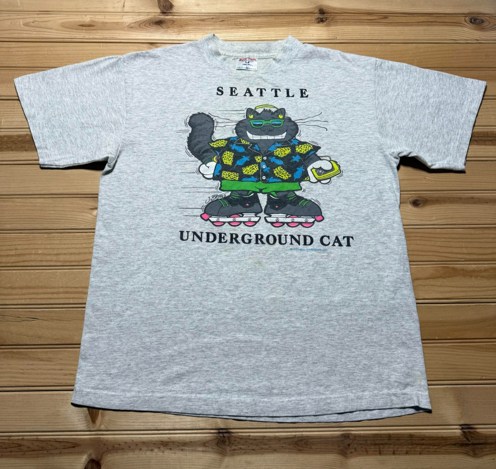 Vintage 1991 Seattle Underground Tour Cat Grunge Single Stitch Shirt USA – Large