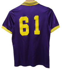 S Vtg 90s Y2K Purple Yellow Striped Acid House Rave Cyber Club Jersey T-Shirt