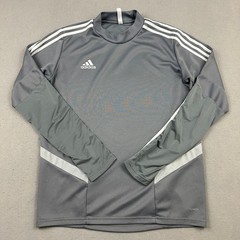 Adidas Shirt Men Large Gray White Solid Climacool Soccer Pullover Thumbholes L