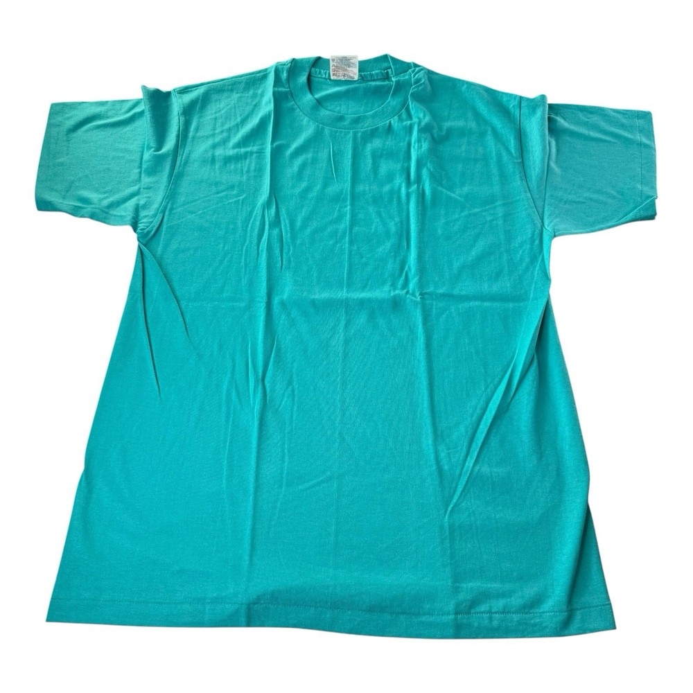 Vintage Hanes Heavyweight 50/50 Blank T Shirt Aqua Teal Single Stitch USA Large