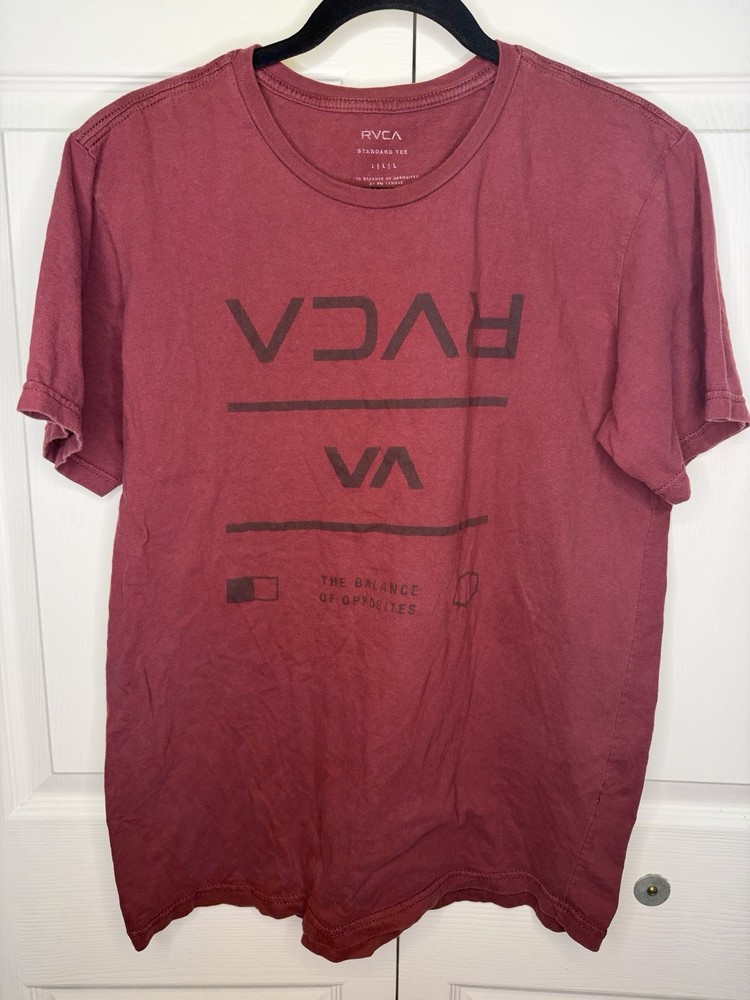 RVCA Standard Tee Men’s L Burgundy Cotton Regular Fit Graphic Logo Crew T-Shirt