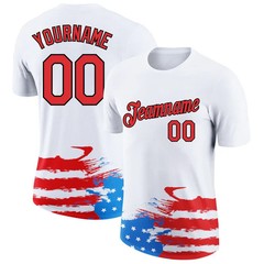 Custom White Red-Black 3D American Flag Patriotic Performance T-Shirt HS1153