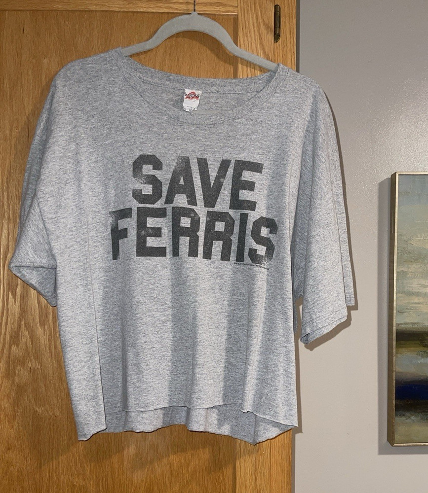 ALstyle Men’s XL Gray Crew Neck Short Sleeve Save Ferris Graphic crop distressed