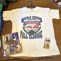 Vintage 1995 World Series Braves Indians Lot-Single Stitch Tee, Ticket, Program