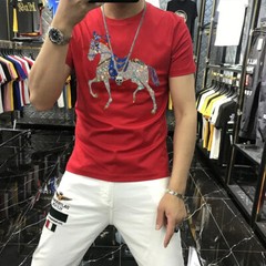 New Fashion Trend Horse Hot Drilling Rhinestones Summer Luxury Men T-Shirt
