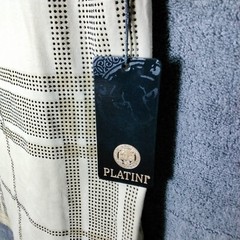 Platini Black Label Shirt Mens Size XL Beige Geometric Beaded Short Sleeve