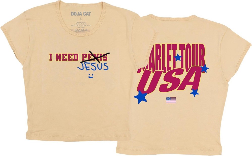 Official Doja Cat Scarlet Tour USA “I Need Jesus” Graphic T-Shirt