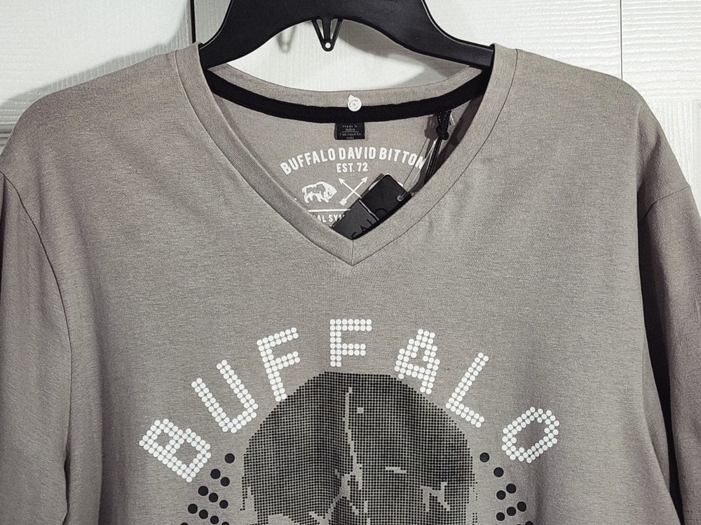 Buffalo David Bitton v-neck short sleeve stretch muscle t-shirt skull gray XL