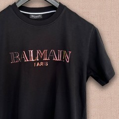 Balmain Black T-shirt — Golden Text Logo Print — Size XL — Tariff Paid