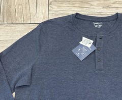 2XB Croft & Barrow Easy Care Long Sleeve Henley 2017 Navy Sail Heather Tee NWT