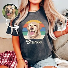 Custom Pet Portrait Retro Vintage Comfort Tee Personalized Dog Cat Shirt