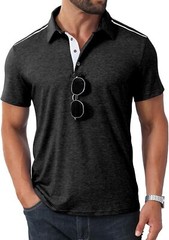Men’s Button-Down Polo Shirt – Short Sleeve Slim Fit -Contrast Color Golf Casual