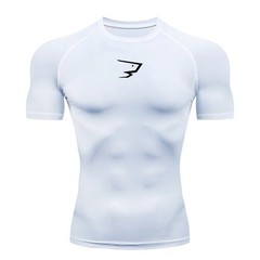 Short-Sleeved Muscle Exercise Fitness Running Elastic Round-Neck Men T-Shirt UK