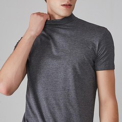 Men’s Regular Fit Short Sleeve T Shirt Half High Collar Solid Color Casual