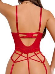 Sexy Lace Push Up Corset Garter 3 Piece Lingerie Set Women Floral Sheer Under…