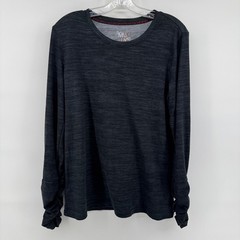 Muk Luks Mens Medium Tall Charcoal Heather Ruched Cuff Long Sleeve Crewneck Top