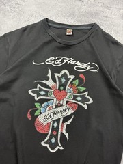 Vintage Ed Hardy By Christian Audigier Cross T-Shirt Rhinestones Y2K Black Hype