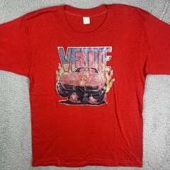 Vintage Corvette Racing Flames Vette Sport Car Red T Shirt Size Large
