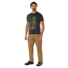 Distressed US Flag Athletic Fit T-Shirt Men’s Black With Camo American Flag Tee