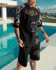 Summer Short Sleeve T-shirt Set Fashion Two Piece Street Short Sleeve 3D Printed