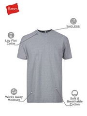 6 Pack Mens 75% Cotton Moisture-Wicking Crew Tee Undershirts,XL Black/Grey/Blue