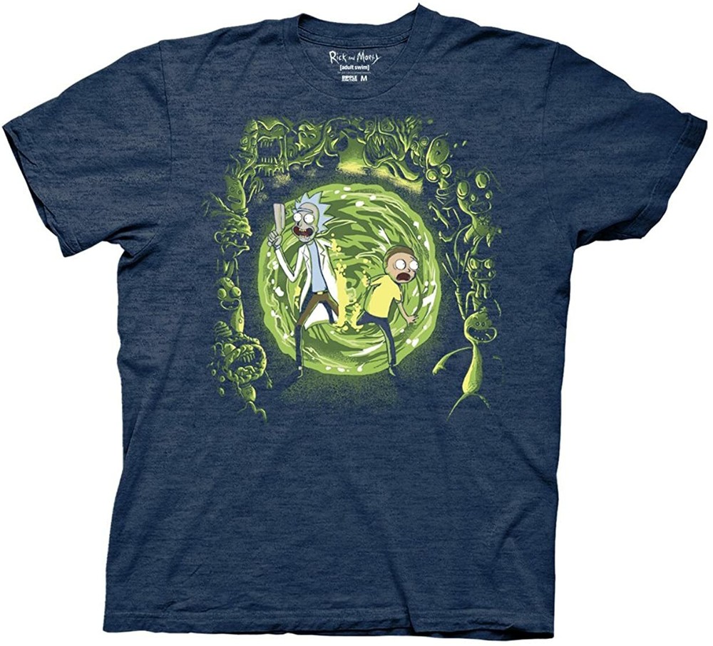 Ripple Junction Rick and Morty Portal The Monsters Adult T-Shirt Heather Navy