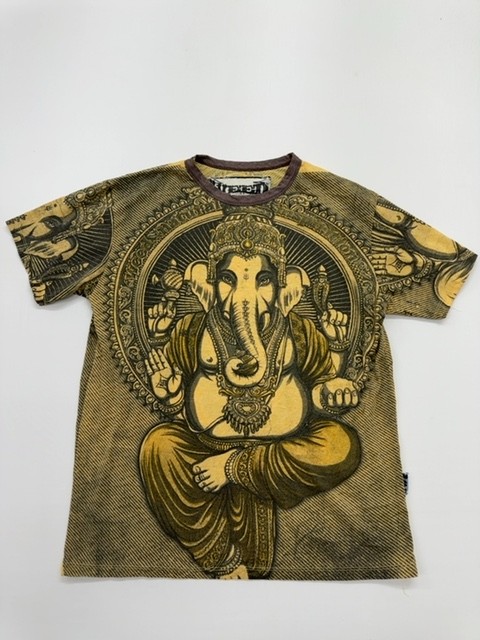 Men’s Brown Ganesha Graphic T-Shirt Kids Crew Neck Cotton Size Medium