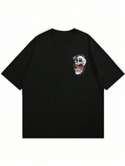 Men’s Summer Casual Letter & Skeleton Print Round Neck Short Sleeve T-Shirt