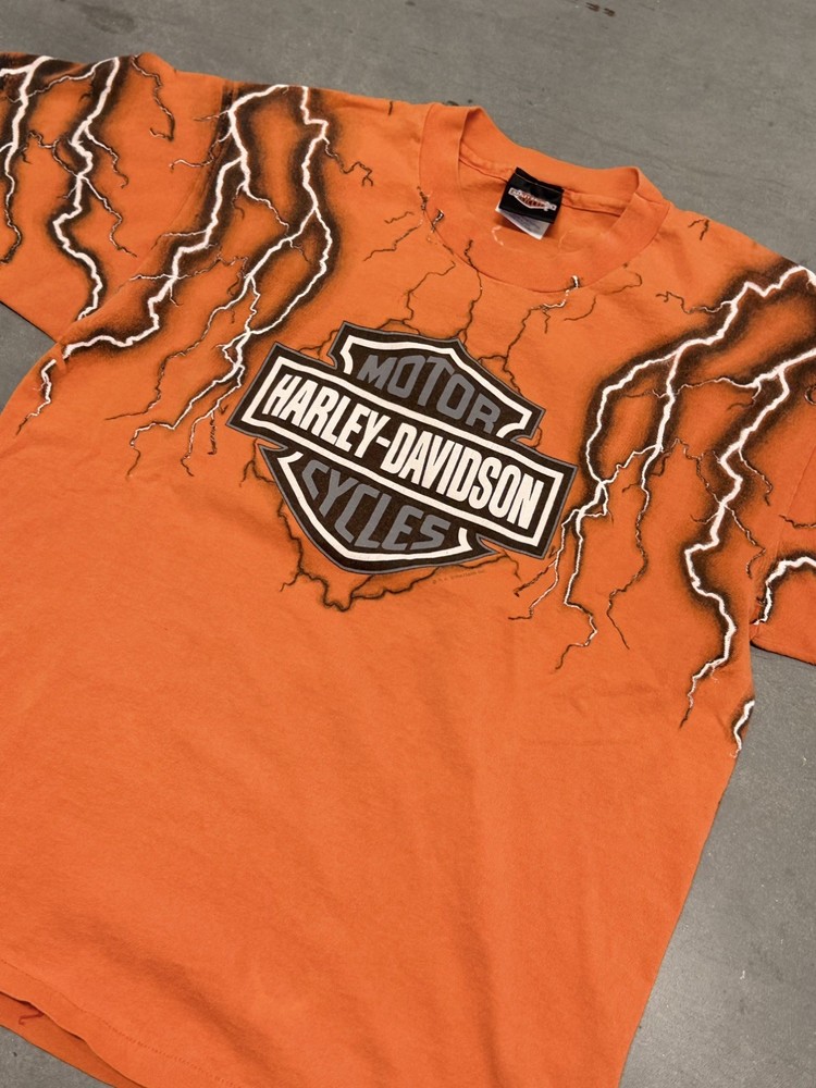 Vintage 90’s Harley Davidson Lightning AOP Tee Shirt, Rare Piece.