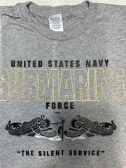 US Navy Submarine Force T-Shirt Vet SILENT SERVICE Front Print SAND Khaki Tan