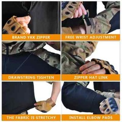 Outdoor Shirts Camo Combat T-Shirt Hooded Men Tactical Shirt Airsoft