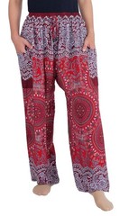 ‘s Boho Drawstring Smocked Waist Rayon Harem Yoga Pants (S, Burgundy)
