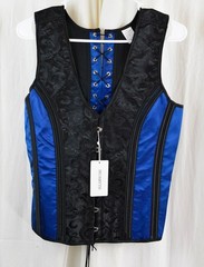 Huamyth Mens Corset Vest Lace Up Boned Black/Blue Formal Top Size Large