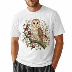 Barn Owl T-Shirt Vintage Floral Botanical Art Cottagecore Bird Lover Nature Tee