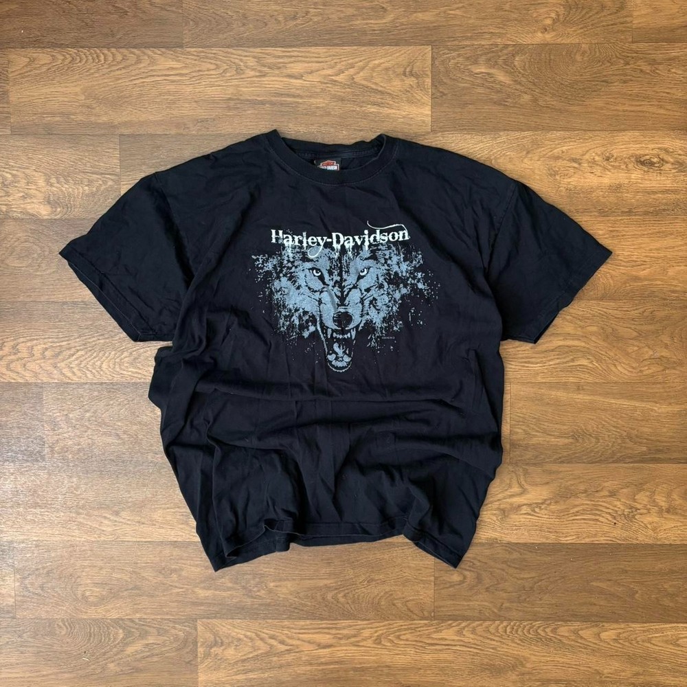 Vintage Y2K Authentic Harley Davidson Grunge Style Wolf Face Graphic T Shirt XL
