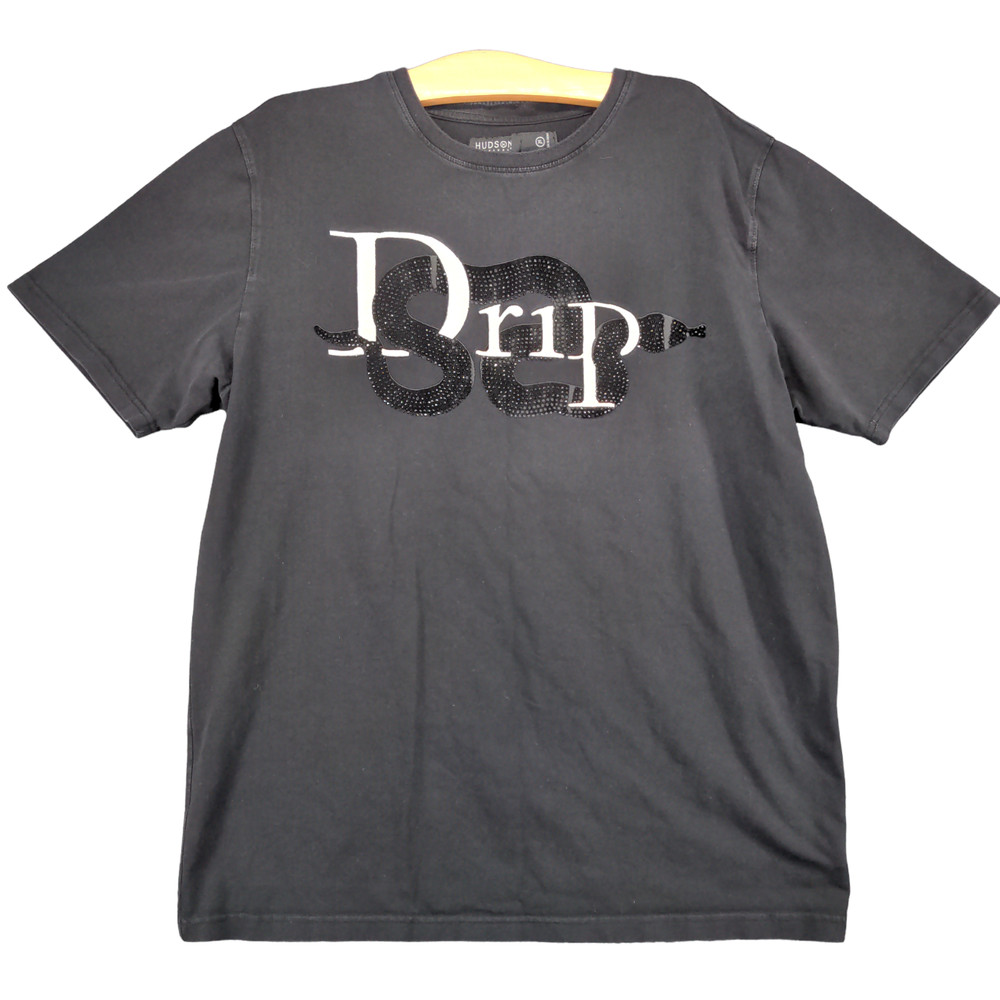 Hudson Outerwear Mens Snake Drip T-Shirt Black XL Short Sleeve Rhinestone Cotton