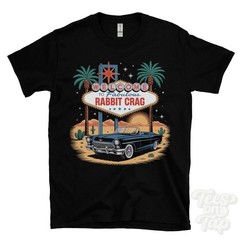 RABBIT CRAG LAS VEGAS SIGN PARODY FUNNY T-SHIRT rochester northumberland england