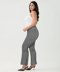 Plus Size Wide Leg Pant Bell Bottom Full Length Black & White Houndstooth Ela…