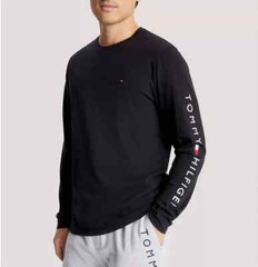 Tommy Hilfiger Men’s Black Flag Logo All Cotton Regular Fit Long Sleeve T-Shirt