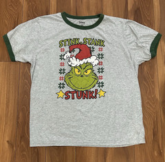 Dr. Seuss Grinch Stink Stank Stunk Graphic Ringer Gray/Green T-Shirt XL/XG