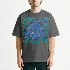 Alligator Gator Reptile Wildlife T-Shirt Tropical Blue Linocut Swamp Animal Tee