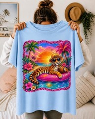 Tiger Summer Shirt, Tropical Beach Tiger Shirt, Retro Vacation T-Shirt