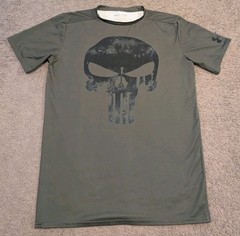 Under Armour X Marvel Punisher Skull Logo Green Compression T-Shirt Men’s XL