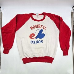 1970s Montreal Expos White & Red Large Sweatshirt Baseball MLB Long Sleeve